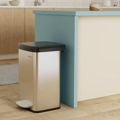 SONGMICS Kitchen Trash Can, 13-Gallon (50 L) Stainless Steel, Soft Closure - color: Silver + Black, style: 13 Gallons
