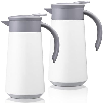 Ziliny 2 Pcs 27oz Thermal Coffee Carafe Stainless Steel Coffee Pot for Keeping Hot/cold Insulated Double Walled Vacuum Tea Pot with Press Button Drink Beverage Dispenser for Milk Tea(White) - color: White