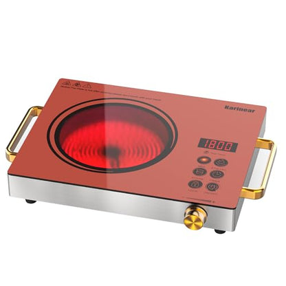 Karinear Portable Electric Stove 110V, 1800W Electric Hot Plate with Handle