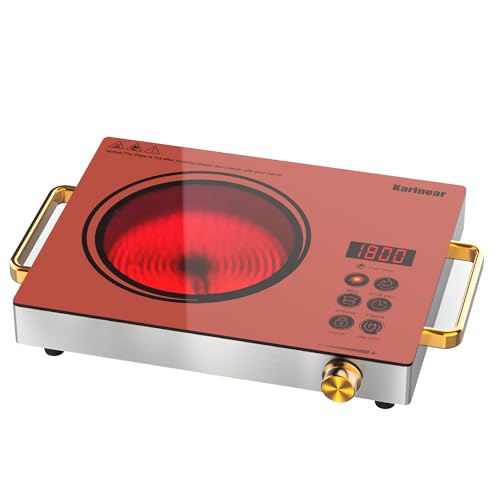 Karinear Portable Electric Stove 110V, 1800W Electric Hot Plate with Handle