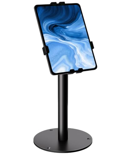 Anti-Theft Kiosk Tablet Stand Metal Tablet Desktop Holder for 7-11" iPad/for Samsung Galaxy Tab/for Kindle with 360° Swivel Locking Clamp Countertop POS Tablet Mount for Desk Black