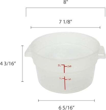 TrueCraftware- 2 Quart Round Food Storage Container Translucent Polypropylene- Commercial Reusable Food Container Canister with Measurement Markings for Meal Prep Pantry Kitchen - color: 2 Quart