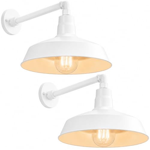 14in. White Outdoor Gooseneck Barn Light, 5000K Cool White, 2 Pack - color: White (2-Pack), size: 13 in. Straight Arm