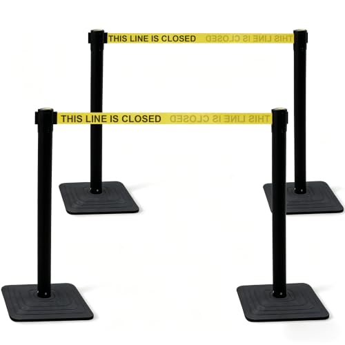 OrangeStar 4-Pack Crowd Control Stanchions, Heavy Duty Stanchion Set - color: Yellow-THIS LINE IS CLOSED