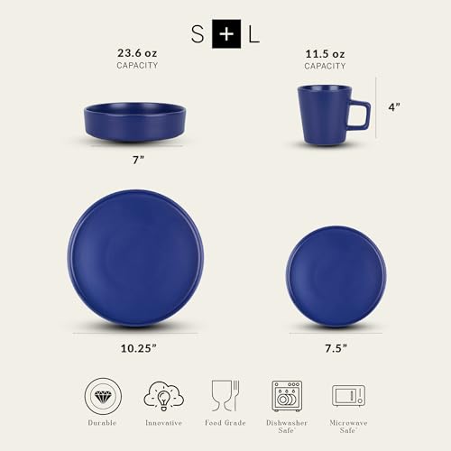 Stone Lain Cleo Stoneware 16-Piece Modern Dinnerware Set, Plates and Bowls, Blue, Service for 4, Microwave & Dishwasher Safe - color: Blue, size: Service For 4, style: Dinnerware Set