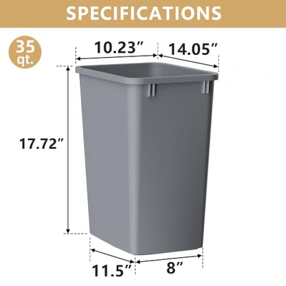 ROOMTEC 35QT Kitchen Trash Can,Lightweight and Sturdy Slim Trash Can,2 Pack - color: Grey, style: 2PCS