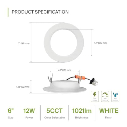 ASD 12 Pack Retrofit LED Recessed Lighting 6 Inch, 5CCT Wafer Lights - color: White Flat, size: 12 Pack