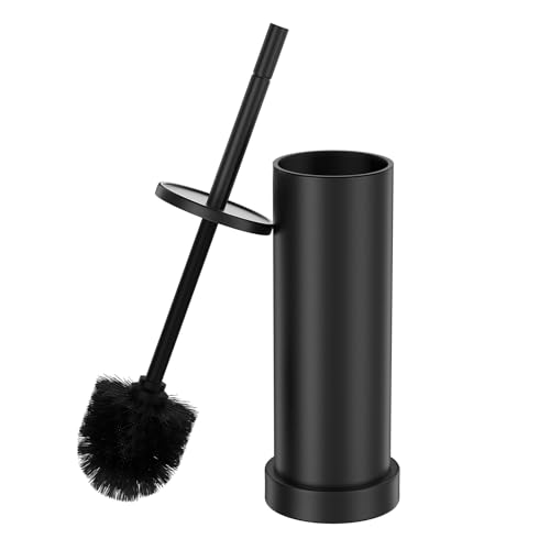 Black Toilet Brush and Holder Set, 304 Stainless Steel Heavy Duty Toilet Bowl Brush and Holder with Long Handle, Removable Inner Bowl and Splash Protection Modern Toilet Cleaner Brush for Bathroom - color: Black