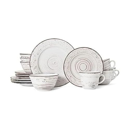 Pfaltzgraff Trellis White 16-Piece Stoneware Dinnerware Set, Service for 4, Distressed White Finish, Microwave & Dishwasher Safe Plates and Bowls - color: Distressed White