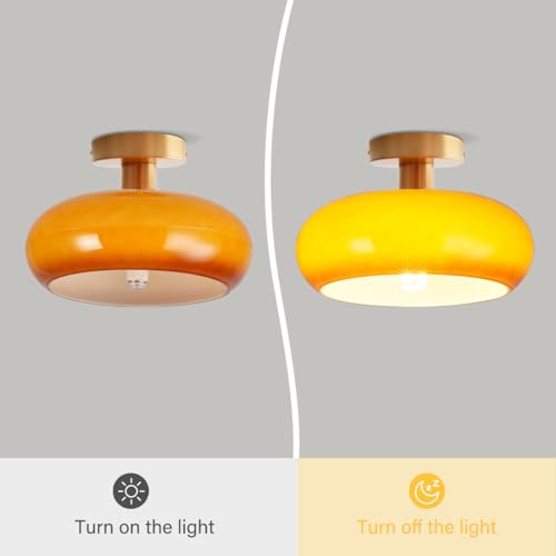 Orange Glass Close to Ceiling Light Fixtures Gold Flush Mount Light - color: Flush-Orange2