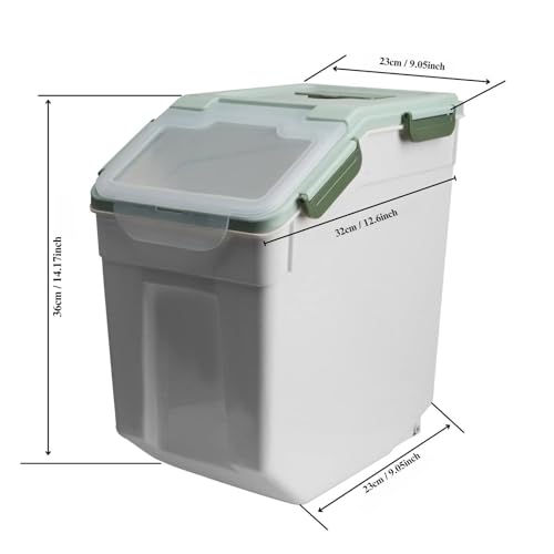 Rice Storage Container 25 lbs, 2 Packs Large Flour Storage Containers with Seal Locking Lid & Wheels, BPA Free Rice Dispenser, Measuring Cup | Scoop, for Sugar Cereal Dry Food -Green - color: 2Pcs 25LB Green