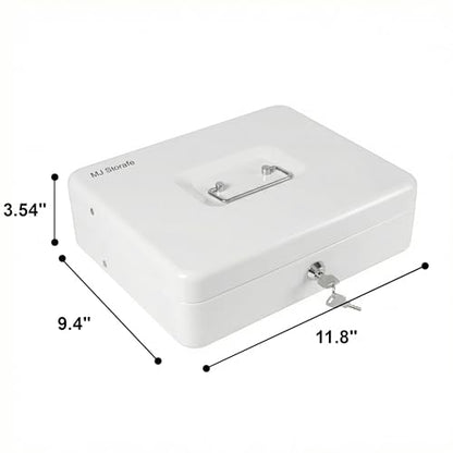 Locking Cash Box with Key Lock and Money Tray, Money Box, Lock Safe Box, Cash Money Lock Safe Box for Cash Register 11.8"x9.45"x3.54" (White Key) - color: White Key