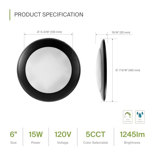 ASD 1 Pack Black LED Disk Lights 6 Inch, 5CCT Flush Mount Ceiling Light - color: Black, size: 1 Pack