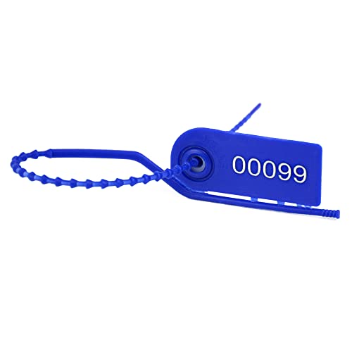 100 Plastic Tamper Seals Numbered Label Tags Pull Tite Security Seals Adjustable Length Breakable Tags Secure Inspection Tags for Fire Extinguishe Pin, First Aid Kits (Blue) - color: Blue, size: 100