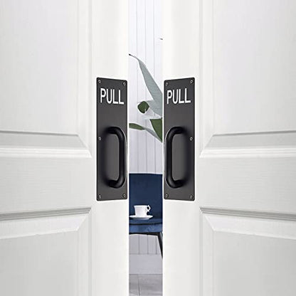 Sumnacon 2 Sets 12 Inch Stainess Steel Door Handles - Sturdy Door Pull Push Plates with Screws, Wall Mounted Pull Push Handles for Home Office Public, Black - color: Black