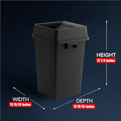 1 Pack Black 19 Gallon Square Commercial Trash Can with Lid, Heavy Duty Plastic Waste Bin with Venting Channels and Built-in Handles - color: Black, size: 19 Gallon