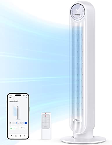 DREO Smart Tower Fan for Bedroom, 28ft/s Velocity, 8 Speeds Ultra Quiet Fan - color: Pearl White, size: 36 inch