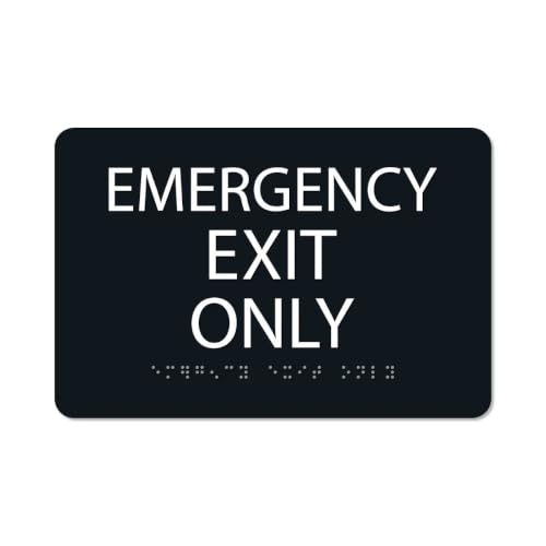 Alpha Dog Emergency Exit Only Sign, 6x9 ADA Braille Sign, Black - color: Black, size: Emergency Exit Only
