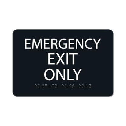 Alpha Dog Emergency Exit Only Sign, 6x9 ADA Braille Sign, Black - color: Black, size: Emergency Exit Only