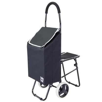 dbest Products Trolley Dolly Sport with Chair – Foldable Grocery Cart on Wheels – Multi Use Rolling Cart with Built-in Seat, Removable Bag, and Hand Truck Dolly Function, Black - size: Sport With Seat