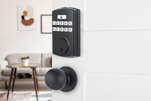 Brinks Fingerprint Door Lock with Knob – Keyless Entry Biometric Lock, Electronic Keypad Fingerprint Deadbolt with Auto-Locking, Front Door Lock and Interior Knob Set, Easy Installation, Matte Black - color: Matte Black, style: Deadbolt & Passage Knob