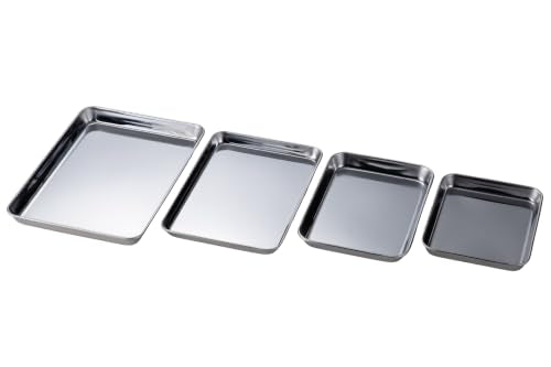 Takagi Stainless Steel Square Tray, Set of 4, Bulk Purchase, Cooking, Frying, Silver, Stackable Rectangular, Cooking Bat, Tray