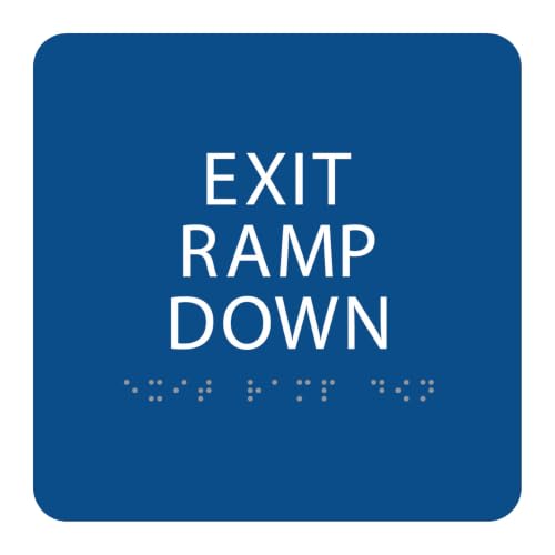 Alpha Dog Exit Ramp Down Sign, 6x6 ADA Braille Sign, Blue - color: Blue, size: Exit Ramp Down