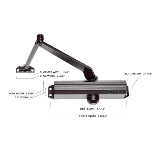Global Door Controls TC201-DU Compact Commercial Door Closer in Duronotic with Adjustable Spring Tension - Sizes 1-4