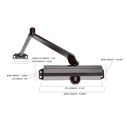 Global Door Controls TC201-DU Compact Commercial Door Closer in Duronotic with Adjustable Spring Tension - Sizes 1-4
