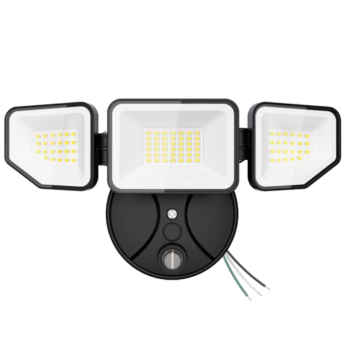 65W Dusk to Dawn Flood Lights Outdoor, 6500LM LED Outdoor Light, IP65 Waterproof, 6500K Daylight, 3 Adjustable Heads LED Security Light with Photocell for Yard Garage Porch Black - color: Black