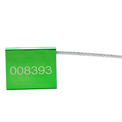 100pcs Numbered Security Steel Cable Seals, Metal Container Seals Aluminum Pull Tight Adjustable Cable, Shipping Label Metal Tags, for Logistics, Truck, Trailer, Cargo Shipping (Green, 100pcs) - color: Green, size: 100pcs