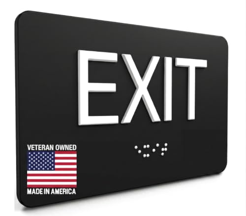 ADA Compliant Plastic Exit Sign - 3x6 Tactile Braille Office Wall Sign - color: Black/White