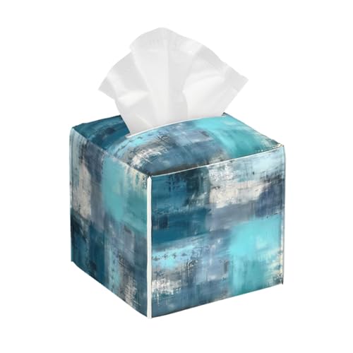 Tissue Box Cover Teal Turquoise Art Texture Square PU Leather Tissue Box Holder for Car Bathroom Bedroom Desk Tabletop Decor - color: Teal Turquoise Art Texture