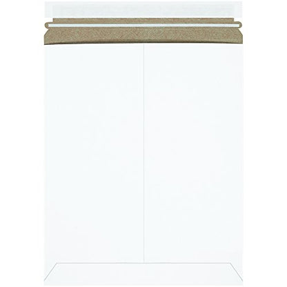 BOX USA 11 x 13 1/2" Stayflats Brand Rigid Flat Mailers, White (Pack of 25) Photo Document Mailers, Peel & Seal Closure, Tear Strip Easy Opening.