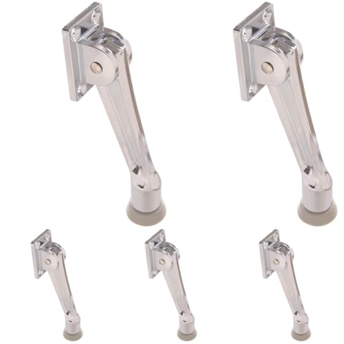 Hillman 5" Kickdown Door Stop - Satin Chrome Door Stoppers, Doorstops for Inside_Door, Heavy Duty with Ribbed Rubber Foot, Mounting Screws Included, | 852939 (Pack of 5) - color: Chrome, size: 5 inches (Pack of 5)