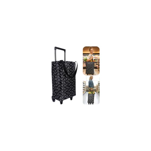 Rolling Shopping Bag, Small Shopping Cart with Wheels,Collapsible Portable Waterproof Tote for Market & Grocery Runs–Gift for Women & Seniors(Black) - color: Black1