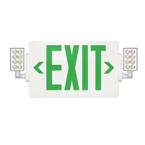 Spectsun 1 Pack Green Exit Signs with Emergency Lights,120-277VAC -LED Combo Emergency Exit Light with Backup Battery-Double Face UL Listed Exit Sign Lighting-Hard Wired-Fire Resistant - color: SPJLECD2GW-WT-1