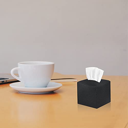 2 Pack 5"x5"x5" Square PU Leather Tissue Box Holders for Home & Office - color: Black