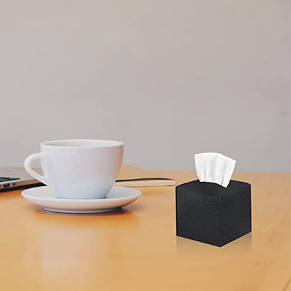 2 Pack 5"x5"x5" Square PU Leather Tissue Box Holders for Home & Office - color: Black