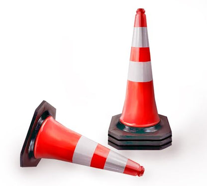 4 Pack Traffic Cones 28 Inch with Reflective Collars & Solid Black Weighted Base - PVC Orange Construction Cones - Stacklable Safety Cones for Parking Lot Driveway Road Traffic - size: 4 - Pack