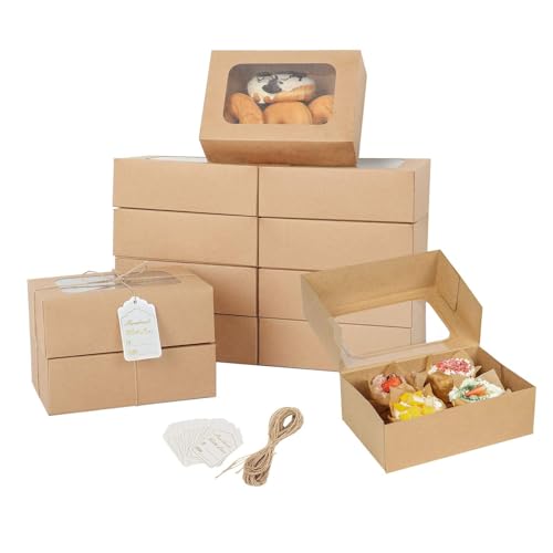 YEKTFS 24Pcs Cookie Boxes with Window, 9x6x3In Pastry Bakery Boxes - color: Brown