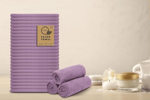 Salon Towels – Pack of 24 (16"x27") 100% Cotton Ring Spun – Ultra Soft, Highly Absorbent Hand Towels – Bulk for Spa, Gym & Salon (Purple Ash) - color: Purple Ash