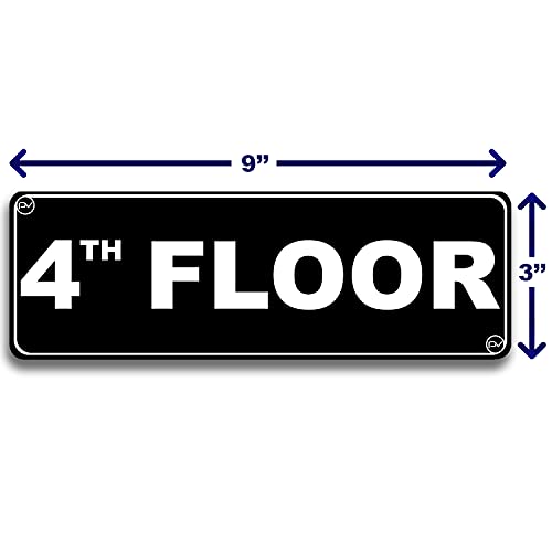 Floor Sign for Door, Acrylic Plastic, Black and White, Rounded Corners, Durable, Long Lasting with Double Sided Tape in the Back - 3" x 9" (4th Floor) - style: 4th Floor
