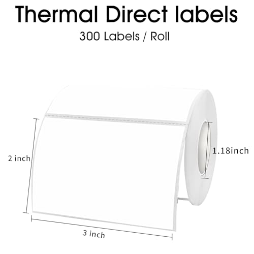 2×3 Inch White Thermal Labels Stickers, Direct Thermal Label, Waterproof Direct Thermals Stickers Perforated Lines- 300 Sheets/Rolls - color: White-1, size: 2*3 inch/1 roll