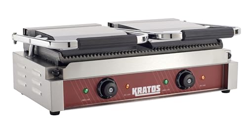 Kratos Commercial Electric Panini Sandwich Grill with Grooved Plates - size: Large w/ Grooved Plates