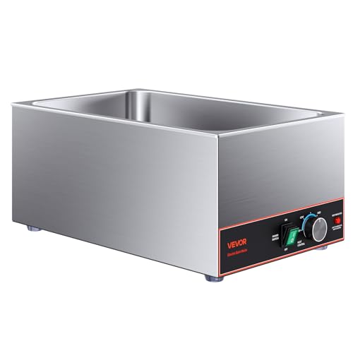 VEVOR Commercial Food Warmer, 1500W Electric Stainless Steel Steam Food Warmer, Fast Heating Countertop Buffet Bain Marie with Power Cord & Divider Strip, for Catering, Restaurants, Parties, Buffets - size: 22.05 x 13.39 x 9.65 in