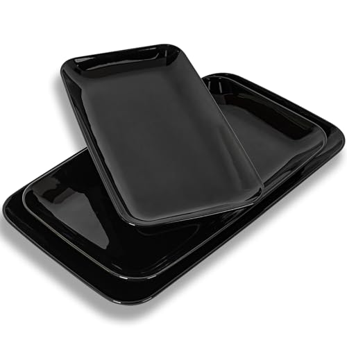 DELLING Large Serving Platter Set of 3, 16/14/12 Inch Porcelain Serving Trays for Party - Black Ceramic Rectangular Platters for Entertaining,Platter for Thanksgiving Christmas, Dishwasher Oven Safe - color: Black, size: 16/14/12 inch