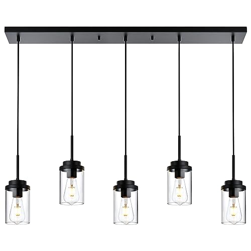 MELUCEE Kitchen Island Lighting 5 Lights Linear Chandeliers for Dining Room - color: Black, size: 5 Lights-1 Pack Linear