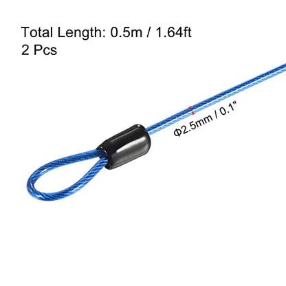 PATIKIL Security Steel Cable 2.5mm x 0.5m/1.64ft Coated Luggage Lock Wire Rope with Double Loop Blue 2 Pack - color: Blue, size: 2.5mmx0.5m