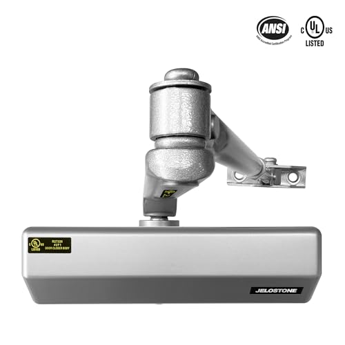 Medium/Heavy Duty, Commercial Door Closer D4000, ANSI Grade 1, UL 3 Hour Fire Rated, ADA Compliant, Adjustable Spring Size 1-6 for Doors (44-330lb, 30-60 in), Indoor/Outdoor (Aluminum) - color: Silver